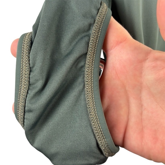 Carmen Marc Valvo One piece Olive Green Mesh Stripe panels Size 6 Summer Beach - Picture 8 of 13